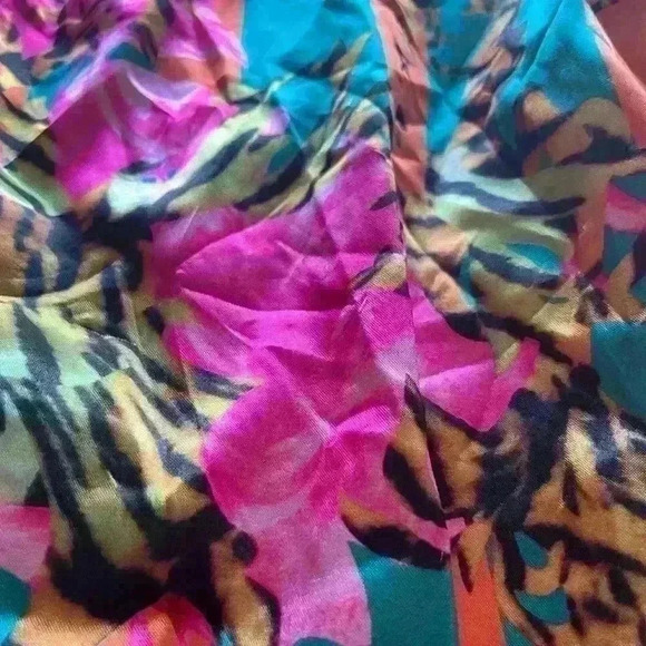 Silk Kimono Pajama Blouse Beach Coverup NEW Satin Animal Print Ibiza NWT - Picture 4 of 9